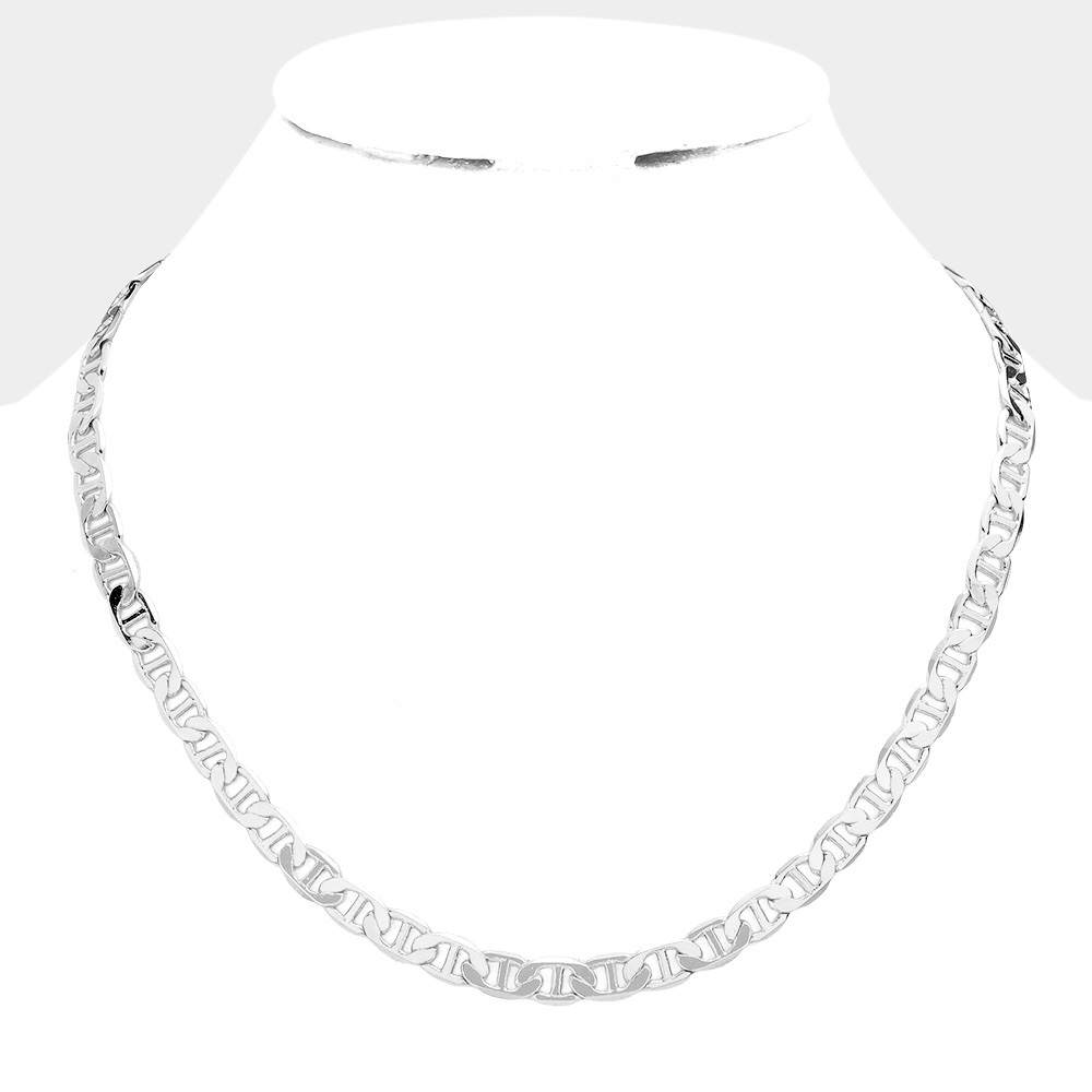 Silver Plated 18 Inch 7mm Mariner Metal Chain Necklace